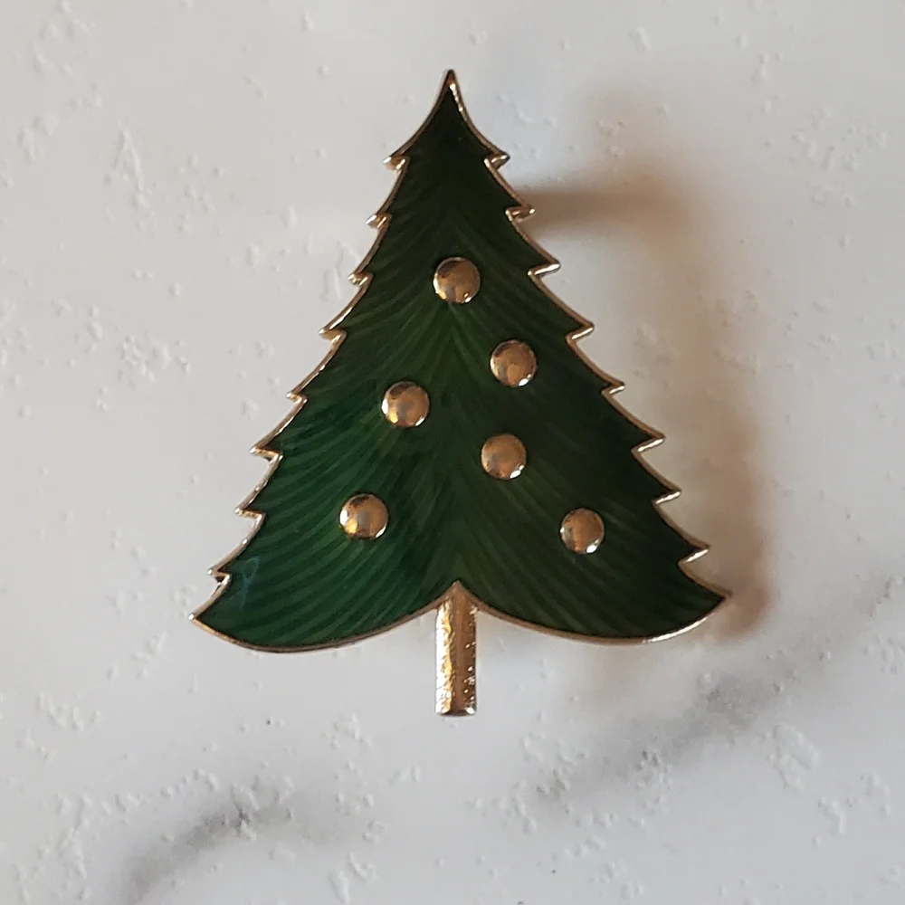 Vintage Green Tree Brooch Pin